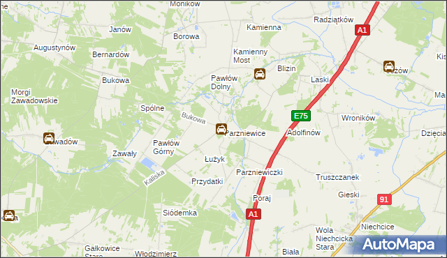 mapa Parzniewice, Parzniewice na mapie Targeo