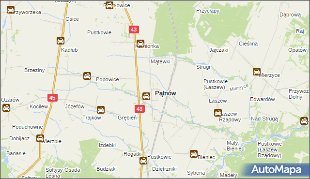 mapa Pątnów powiat wieluński, Pątnów powiat wieluński na mapie Targeo