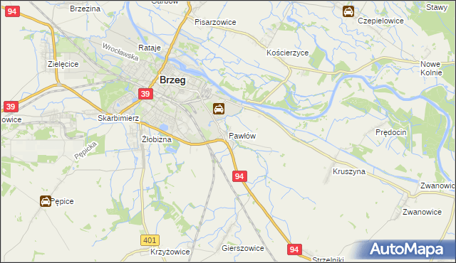 mapa Pawłów gmina Skarbimierz, Pawłów gmina Skarbimierz na mapie Targeo