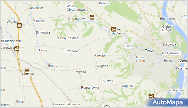 mapa Pawłów gmina Zawichost, Pawłów gmina Zawichost na mapie Targeo