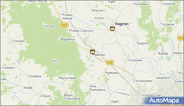 mapa Pawłowo gmina Regimin, Pawłowo gmina Regimin na mapie Targeo
