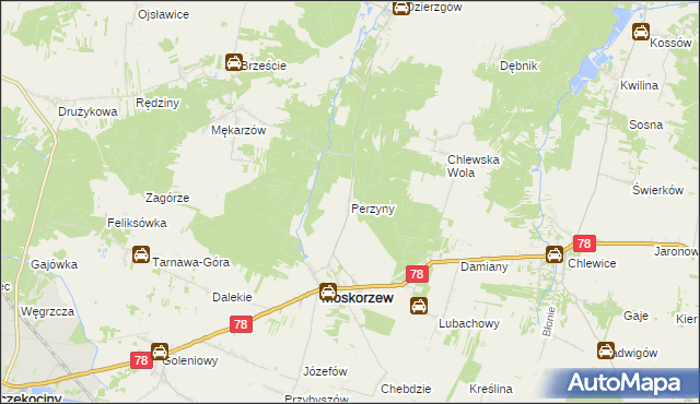 mapa Perzyny gmina Moskorzew, Perzyny gmina Moskorzew na mapie Targeo