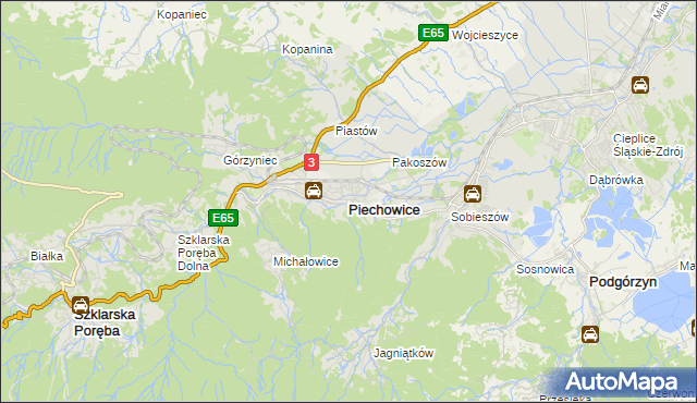 mapa Piechowice powiat jeleniogórski, Piechowice powiat jeleniogórski na mapie Targeo