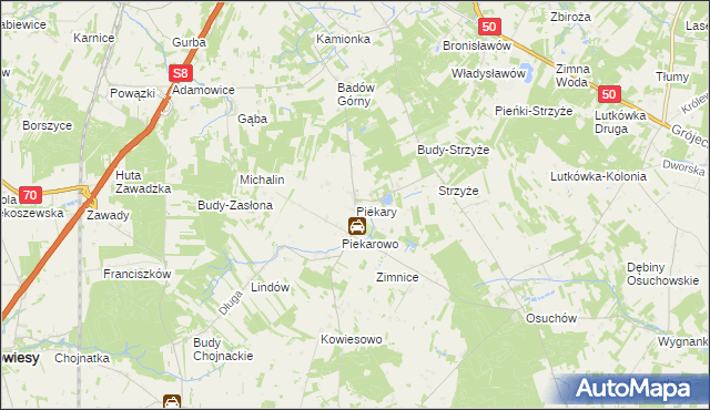 mapa Piekary gmina Mszczonów, Piekary gmina Mszczonów na mapie Targeo