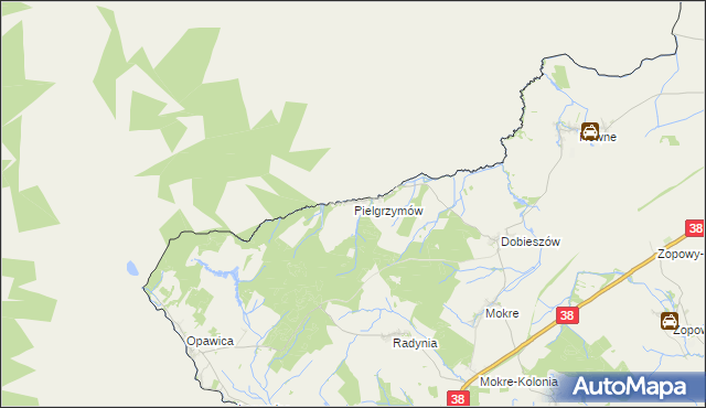mapa Pielgrzymów gmina Głubczyce, Pielgrzymów gmina Głubczyce na mapie Targeo