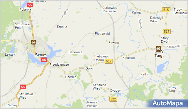 mapa Pietrzwałd Osada, Pietrzwałd Osada na mapie Targeo