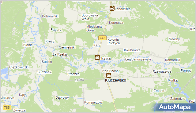 mapa Pilczyca gmina Kluczewsko, Pilczyca gmina Kluczewsko na mapie Targeo