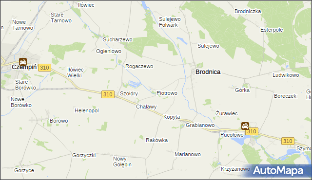 mapa Piotrowo gmina Brodnica, Piotrowo gmina Brodnica na mapie Targeo