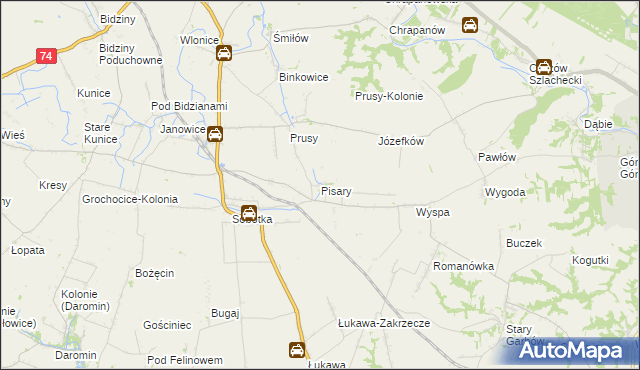 mapa Pisary gmina Ożarów, Pisary gmina Ożarów na mapie Targeo