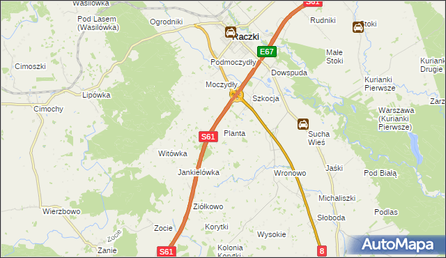 mapa Planta gmina Raczki, Planta gmina Raczki na mapie Targeo