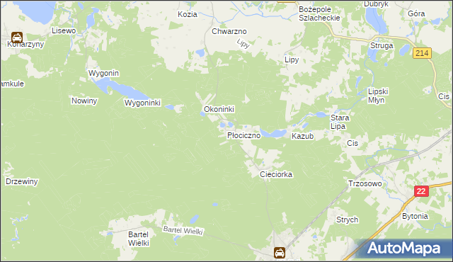 mapa Płociczno gmina Kaliska, Płociczno gmina Kaliska na mapie Targeo