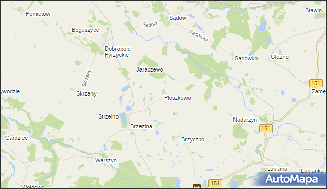 mapa Płoszkowo gmina Dolice, Płoszkowo gmina Dolice na mapie Targeo