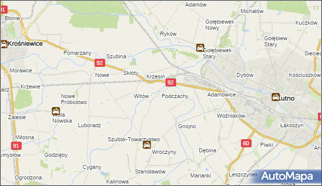 mapa Podczachy gmina Kutno, Podczachy gmina Kutno na mapie Targeo