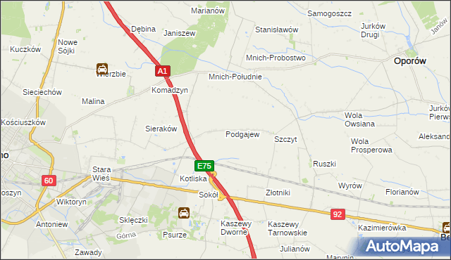mapa Podgajew gmina Oporów, Podgajew gmina Oporów na mapie Targeo