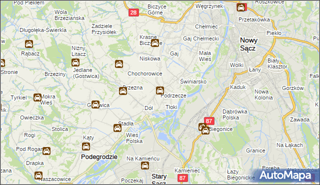 mapa Podrzecze gmina Podegrodzie, Podrzecze gmina Podegrodzie na mapie Targeo