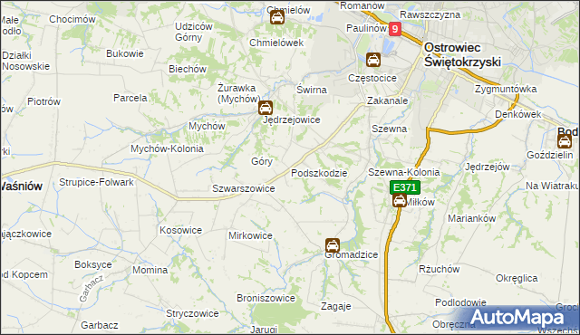 mapa Podszkodzie, Podszkodzie na mapie Targeo