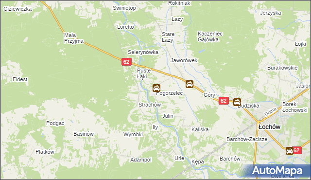 mapa Pogorzelec gmina Łochów, Pogorzelec gmina Łochów na mapie Targeo
