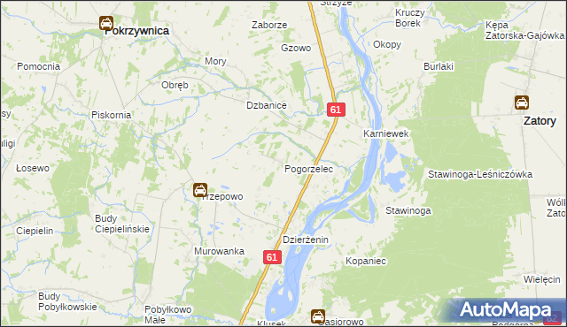 mapa Pogorzelec gmina Pokrzywnica, Pogorzelec gmina Pokrzywnica na mapie Targeo