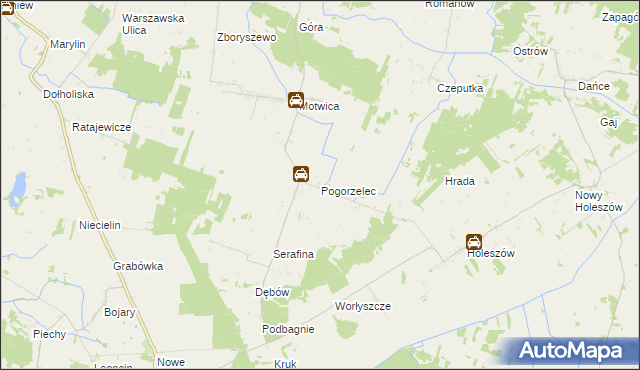 mapa Pogorzelec gmina Sosnówka, Pogorzelec gmina Sosnówka na mapie Targeo
