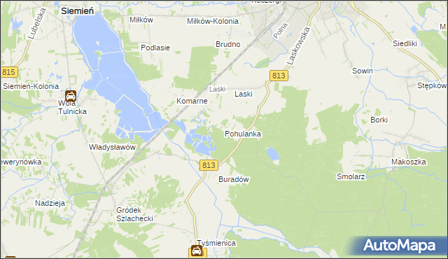 mapa Pohulanka gmina Parczew, Pohulanka gmina Parczew na mapie Targeo