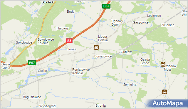 mapa Poniatowice, Poniatowice na mapie Targeo
