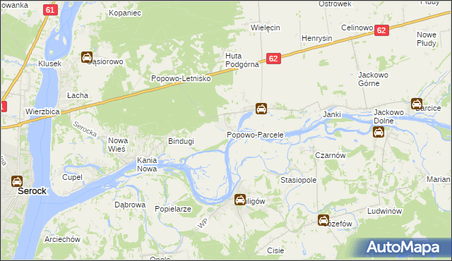 mapa Popowo-Parcele, Popowo-Parcele na mapie Targeo