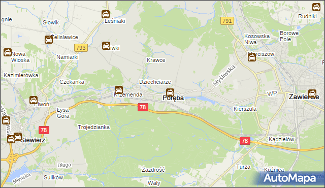 mapa Poręba powiat zawierciański, Poręba powiat zawierciański na mapie Targeo