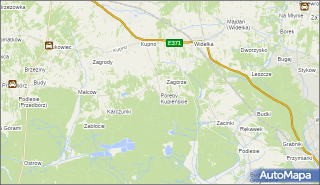 mapa Poręby Kupieńskie, Poręby Kupieńskie na mapie Targeo