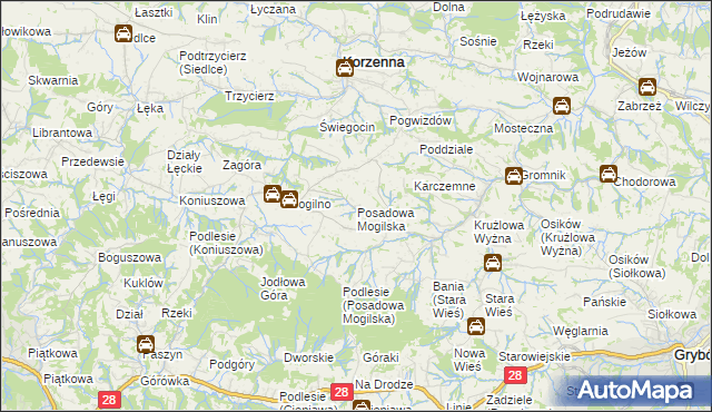 mapa Posadowa Mogilska, Posadowa Mogilska na mapie Targeo