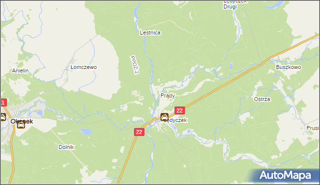 mapa Prądy gmina Czarne, Prądy gmina Czarne na mapie Targeo