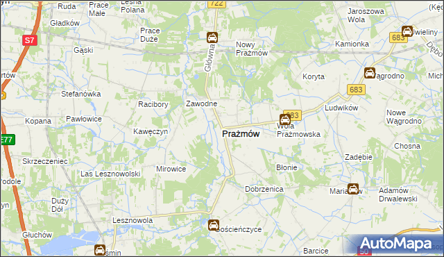 mapa Prażmów powiat piaseczyński, Prażmów powiat piaseczyński na mapie Targeo