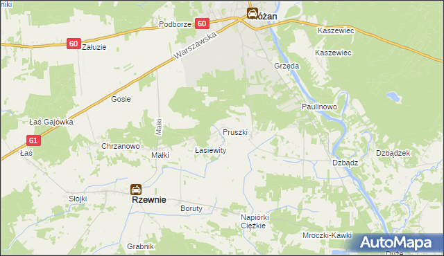 mapa Pruszki gmina Rzewnie, Pruszki gmina Rzewnie na mapie Targeo