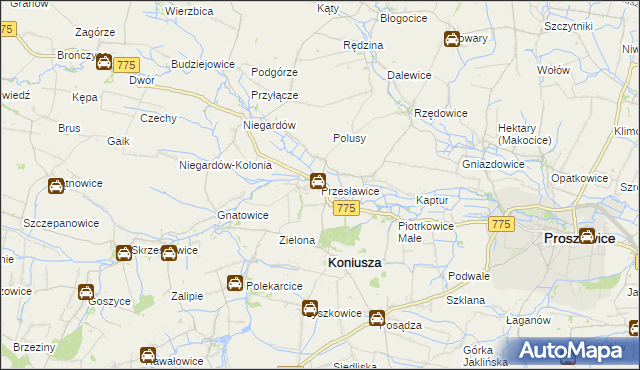 mapa Przesławice gmina Koniusza, Przesławice gmina Koniusza na mapie Targeo