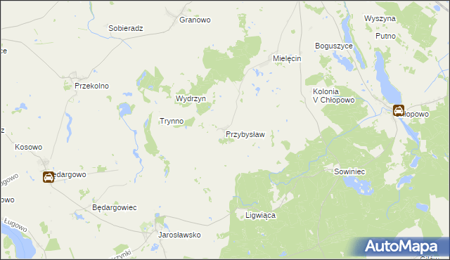 mapa Przybysław gmina Krzęcin, Przybysław gmina Krzęcin na mapie Targeo