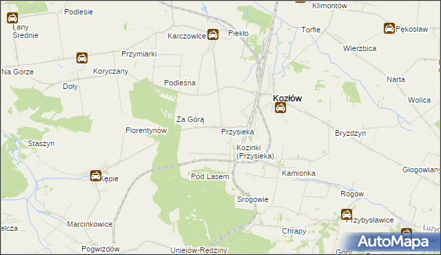 mapa Przysieka gmina Kozłów, Przysieka gmina Kozłów na mapie Targeo