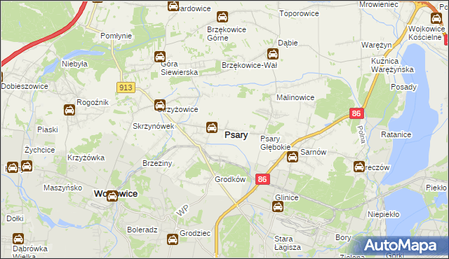 mapa Psary powiat będziński, Psary powiat będziński na mapie Targeo