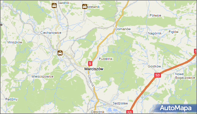 mapa Pustelnik gmina Marciszów, Pustelnik gmina Marciszów na mapie Targeo