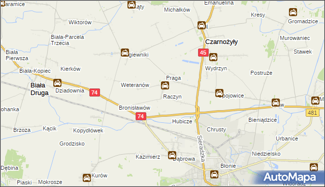 mapa Raczyn gmina Czarnożyły, Raczyn gmina Czarnożyły na mapie Targeo