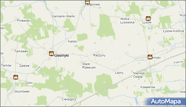 mapa Raczyny gmina Przesmyki, Raczyny gmina Przesmyki na mapie Targeo