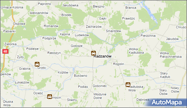 mapa Radzanów powiat białobrzeski, Radzanów powiat białobrzeski na mapie Targeo