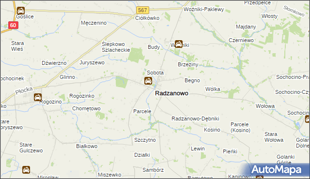 mapa Radzanowo, Radzanowo na mapie Targeo