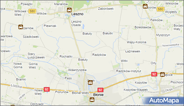mapa Radzików gmina Błonie, Radzików gmina Błonie na mapie Targeo