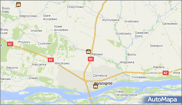 mapa Rębowo gmina Wyszogród, Rębowo gmina Wyszogród na mapie Targeo