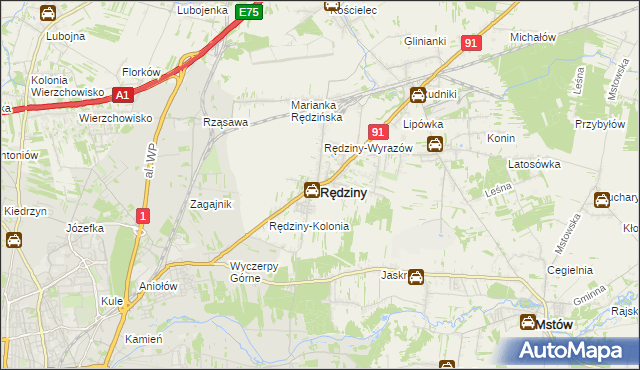 mapa Rędziny powiat częstochowski, Rędziny powiat częstochowski na mapie Targeo