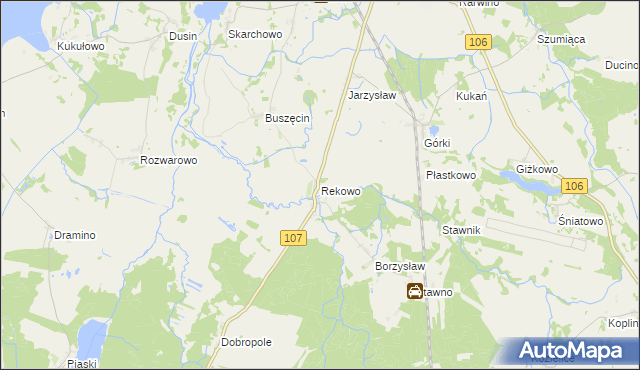 mapa Rekowo gmina Kamień Pomorski, Rekowo gmina Kamień Pomorski na mapie Targeo