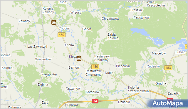 mapa Restarzew Środkowy, Restarzew Środkowy na mapie Targeo