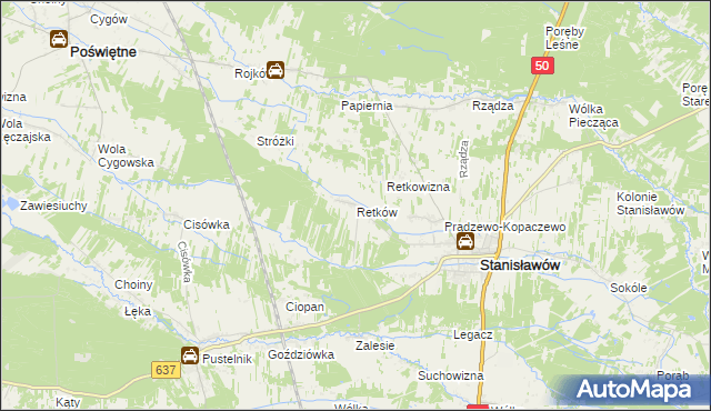 mapa Retków gmina Stanisławów, Retków gmina Stanisławów na mapie Targeo