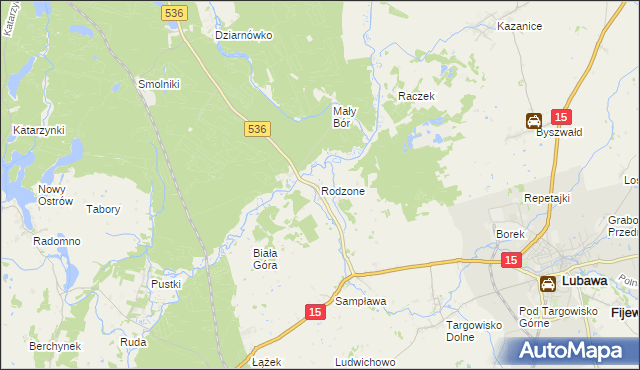 mapa Rodzone gmina Lubawa, Rodzone gmina Lubawa na mapie Targeo