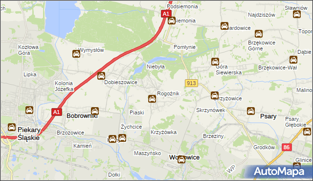 mapa Rogoźnik gmina Bobrowniki, Rogoźnik gmina Bobrowniki na mapie Targeo
