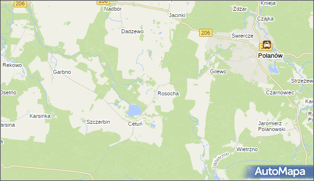 mapa Rosocha gmina Polanów, Rosocha gmina Polanów na mapie Targeo